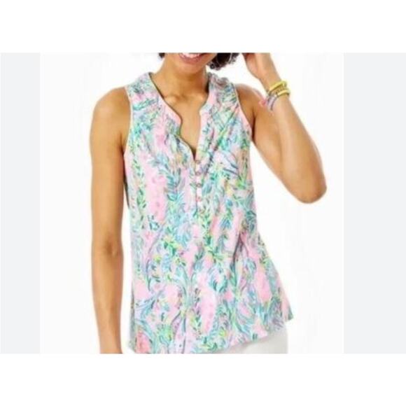 NWT Lilly Pulitzer Dev Knit Tank Top Unicorn of the Sea Palm Beach Slub, Medium - Picture 1 of 8